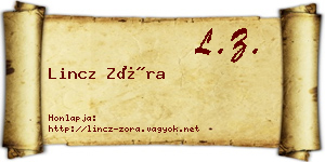 Lincz Zóra névjegykártya